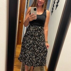 Banana Republic Factory Black Floral Midi Skirt